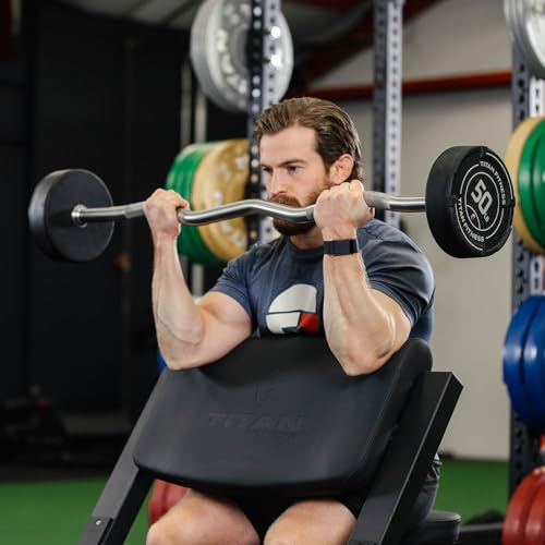 Titan Fitness Rubber Curl Fixed Barbells, Pre-Loaded Weight Bar Y406