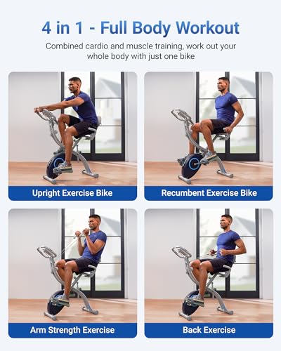 MERACH Folding Exercise Bike, 4-in-1 Upright Indoor Cycling with Magnetic Resistance Y910