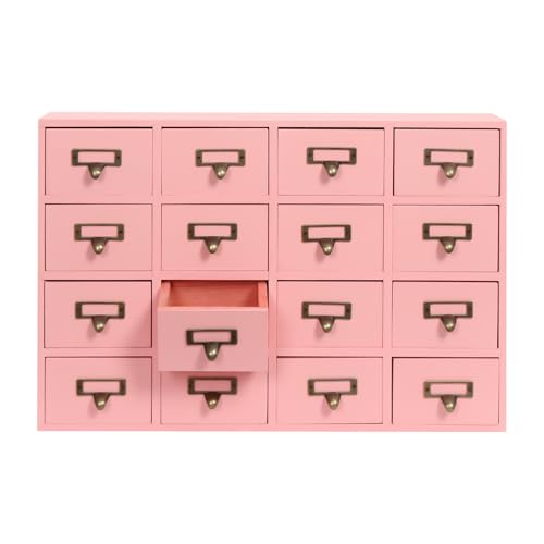 Vintage 16-Drawer Wooden Desktop Organizer with Iron Label Holders N538
