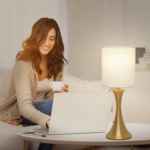 Dimmable Bedside Lamp with Touch Control, Beige Shade, LED Bulb Included S148