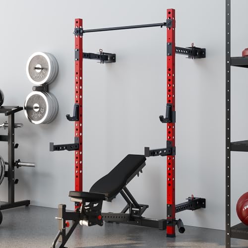 QSNSILK Folding Squat Rack Wall-Mounted Power Cage with Pull-up Bar, 1000LBS Capacity W891961