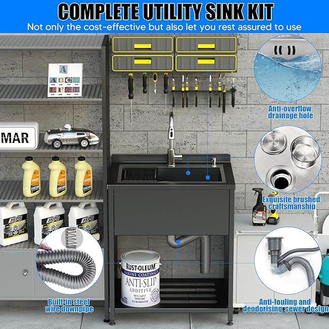Stainless Steel Utility Sink with Faucet and Drain Kit I168