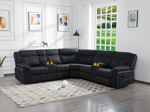Oversized Manual Motion Recliner 3 Seaters Sofa Multifunctional Home Theater TV Couch,Modern 3Seaters Sofa&Couch W/LED Strips, USB Ports,Power Sockets and Drop-down Cup Holders for Living Room