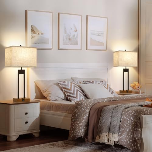 25.5'' Nightstand Lamps Set of 2 with USB, 3 Colors for Bedroom E985629