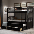 Harper & Bright Designs Twin Over Twin Bunk Bed with Storage Drawers, Solid Wood, Espresso P440327