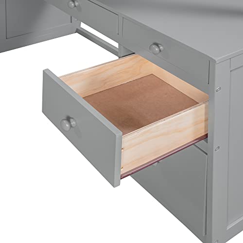 Harper & Bright Designs Full Size Loft Bed with Wardrobe and Desk, Solid Wood, White R4710