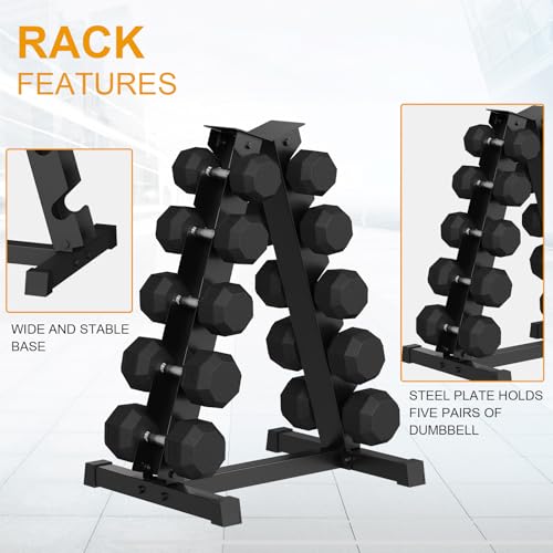 Rubber Coated Hex Dumbbell Weight Set with Rack for Home Gym T691259