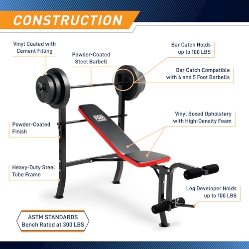 Marcy Standard Weight Bench with Vinyl-Coated Weight Set for Home Gym O2680