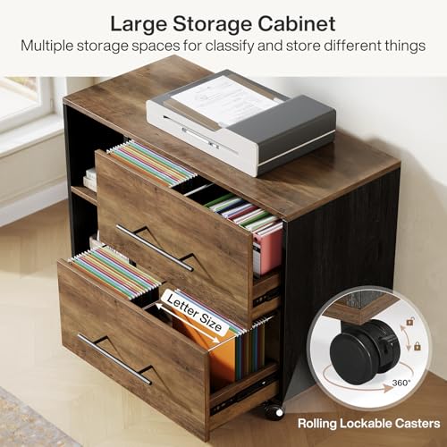 Tribesigns 70.86" L Shaped Executive Desk with Mobile File Cabinet, Brown and Black J5967