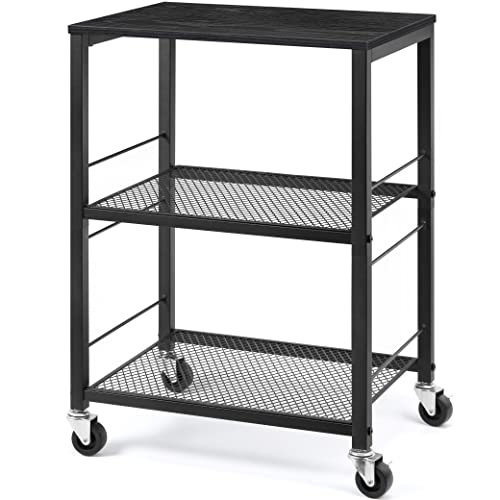 LIANTRAL 3 Tier Rolling Cart, Brown Kitchen Storage Cart on Wheels M635
