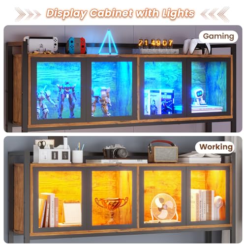 SEDETA L Shaped Gaming Desk with Drawers, LED Lights, and Power Outlet O3738