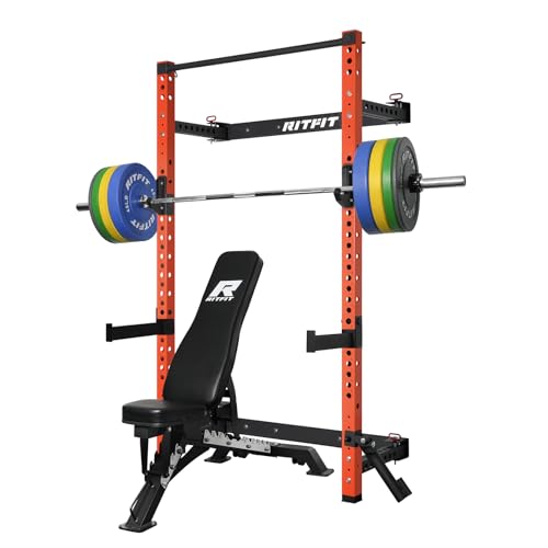 RitFit Multi-Functional Folding Squat Rack for Home Gym, Wall Mounted with Attachments V171188
