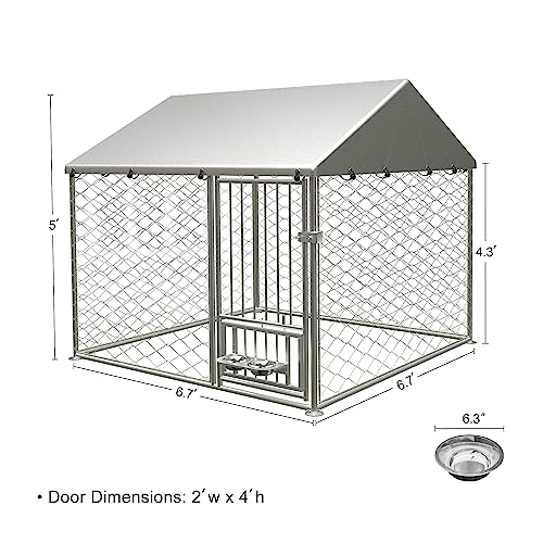 Large Outdoor Dog Kennel Heavy Duty Galvanized Steel with Waterproof Cover V616855