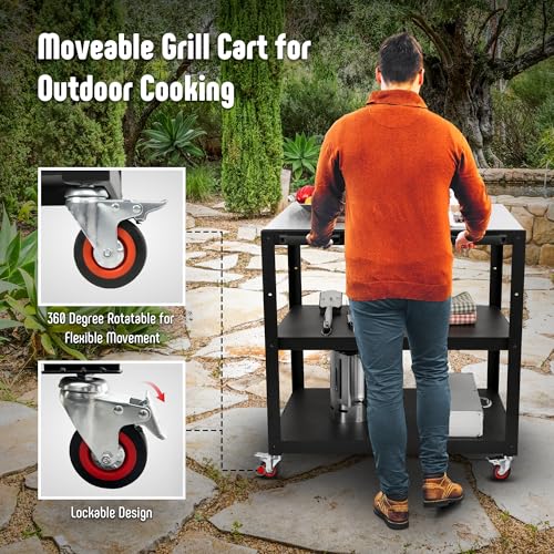 Outdoor Grill Cart with 304 Stainless Steel Sink and Wheels Q934005