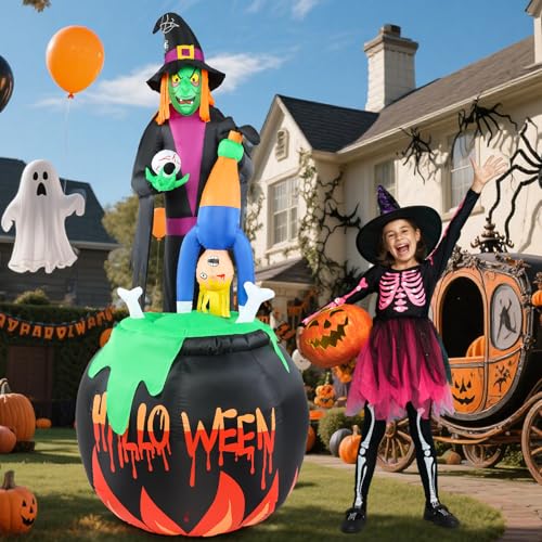 Halloween Inflatables Witch Blowup Yard Decor with LED Lights B39510