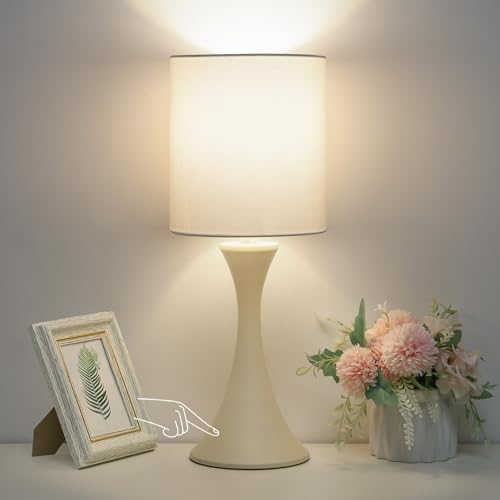 Dimmable Bedside Lamp with Touch Control, Beige Shade, LED Bulb Included S148