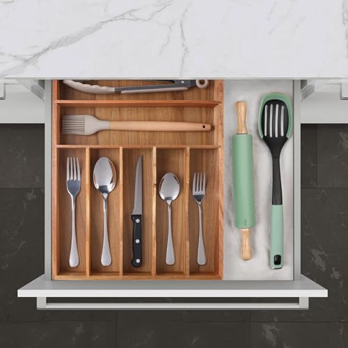 Acacia Wood Silverware Organizer with 7 Slots F21958