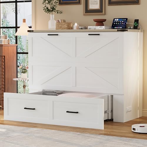 Queen Size Murphy Bed Cabinet with Charging Station, White P336686