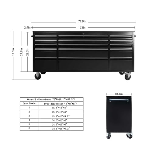 CHETTO C 72 in Rolling Tool Chest with Drawers, Black S79484