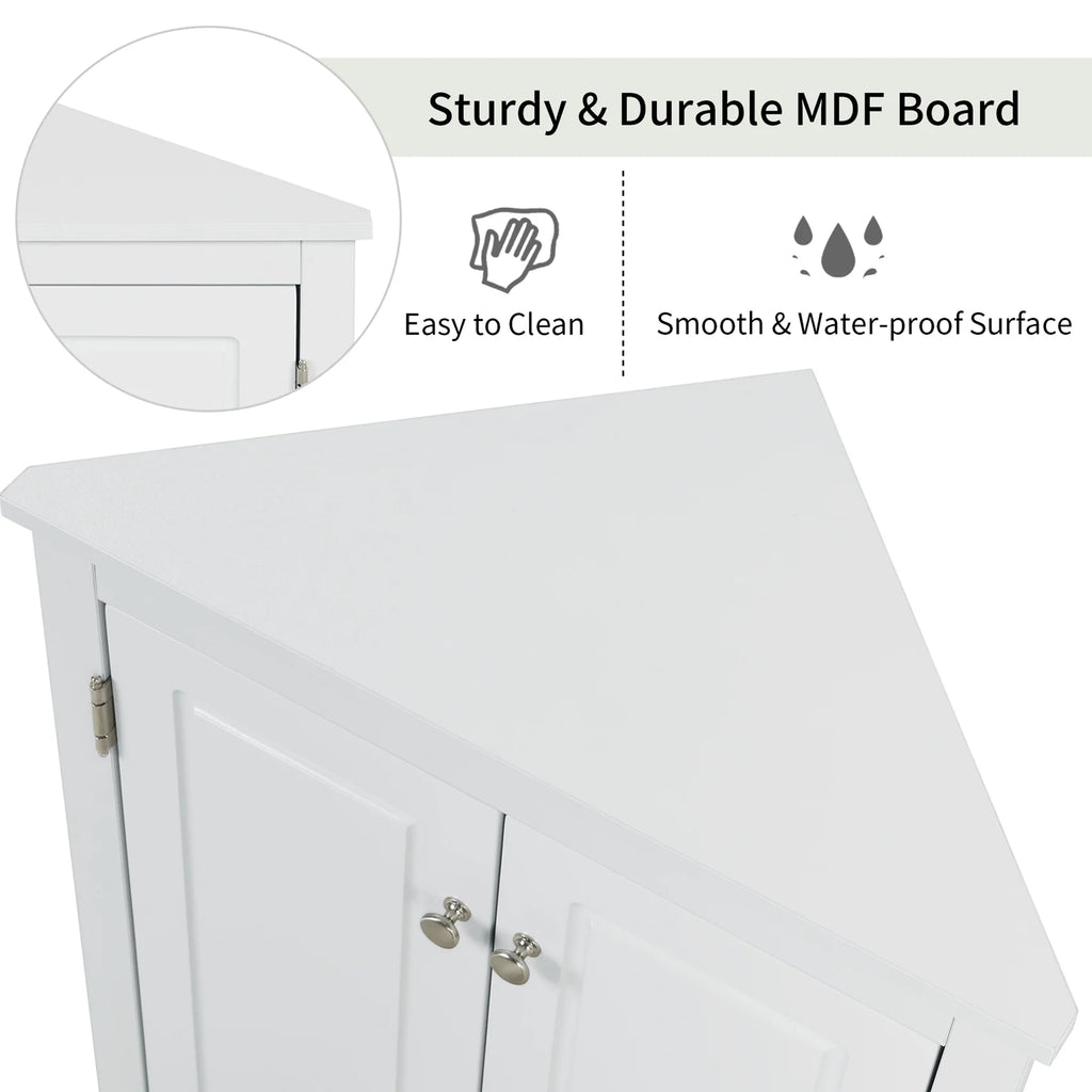ANTSKU Corner Cabinet with Doors, 2 Adjustable Shelves, White Q2473