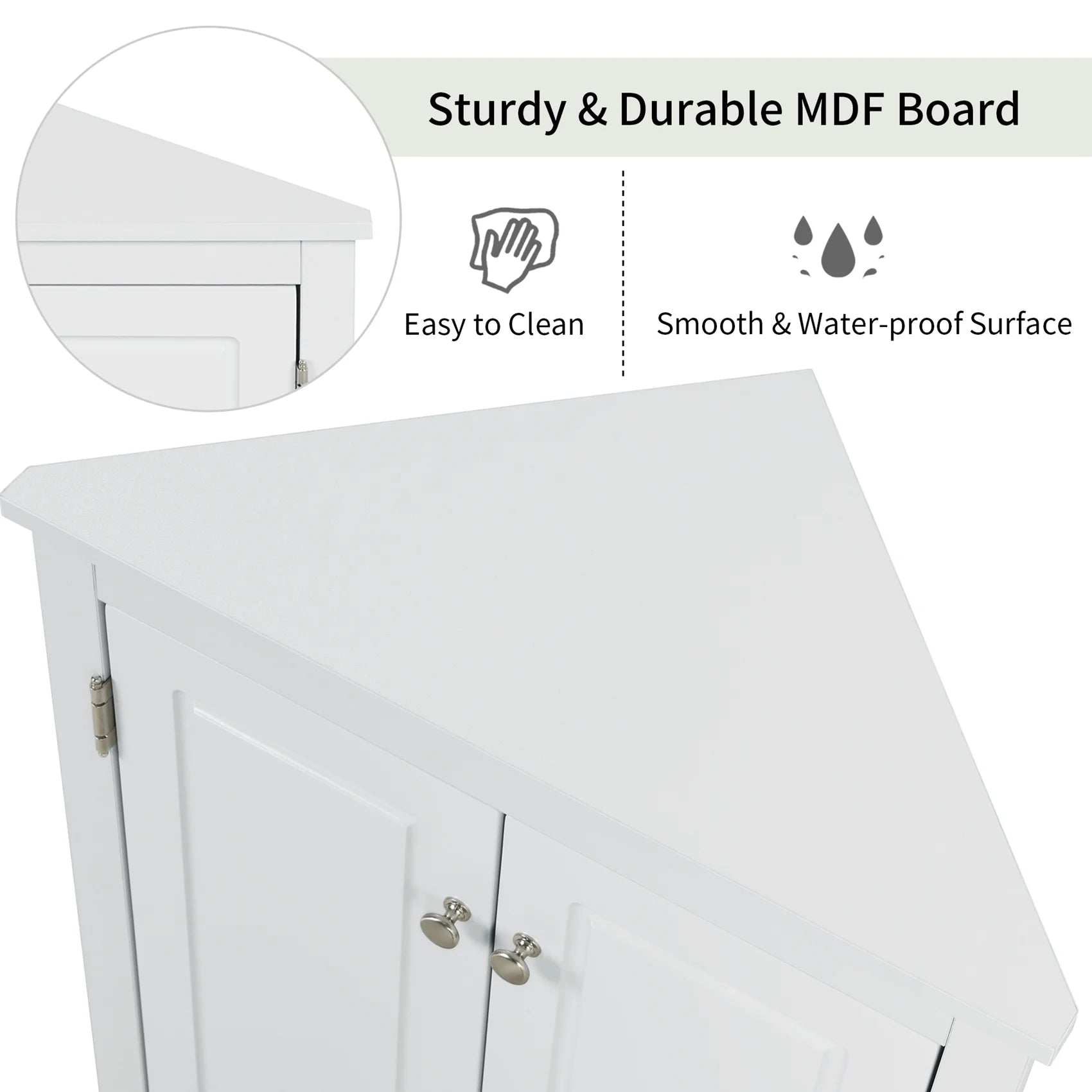 ANTSKU Corner Cabinet with Doors, 2 Adjustable Shelves, White Q2473