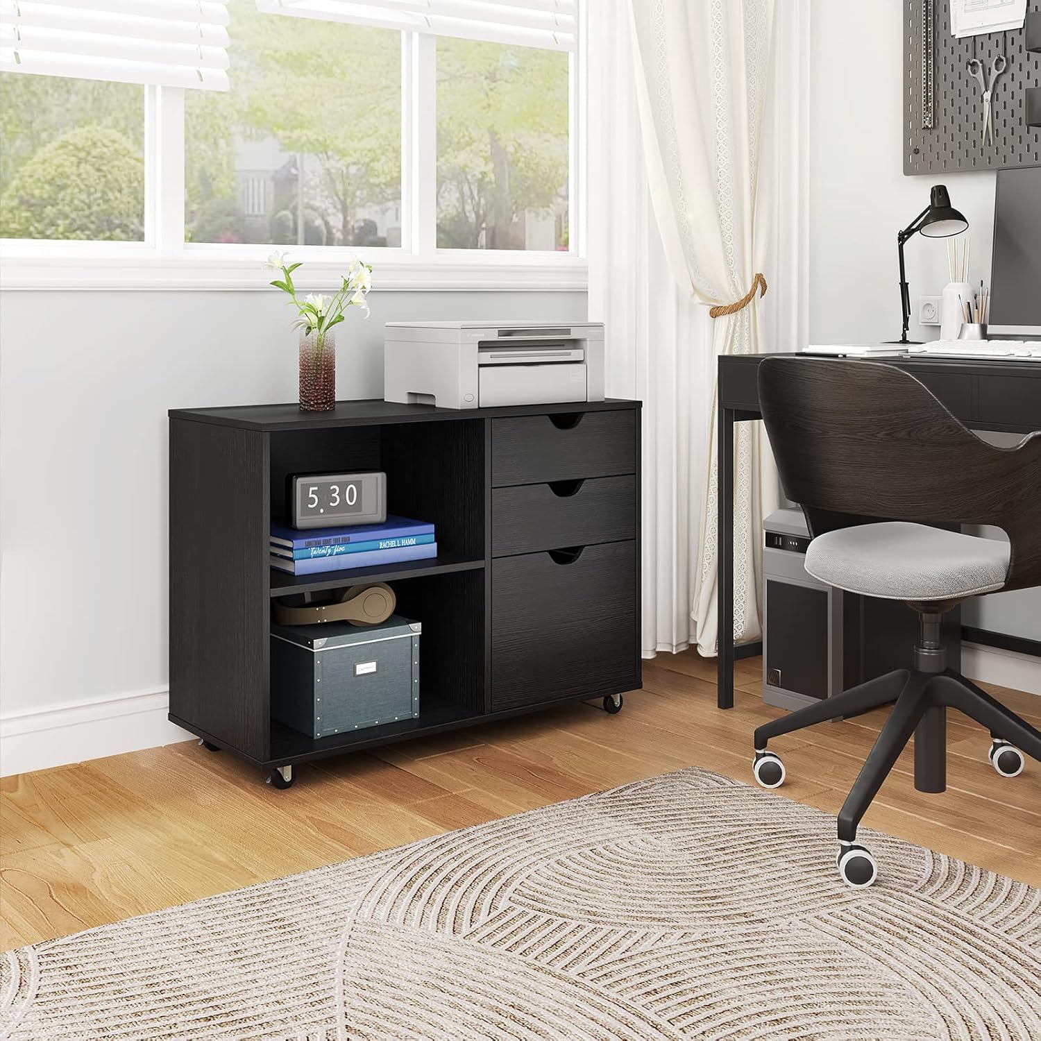 YITAHOME 3 Drawer Mobile Wood File Cabinet for Home Office, Black P51639