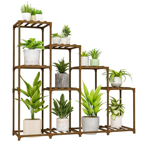 Bamworld Plant Stand Indoor Outdoor Wood Plant Rack 3 Tier Ladder D51744