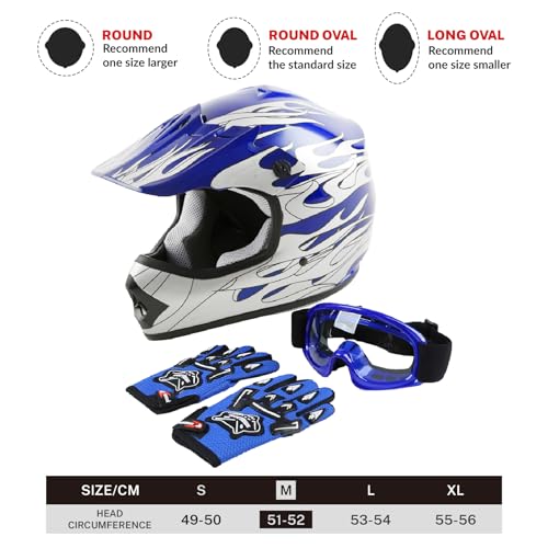 SLMOTO Dot Youth Kids Motocross Offroad Helmet with Goggles and Gloves Blue Skull D851858