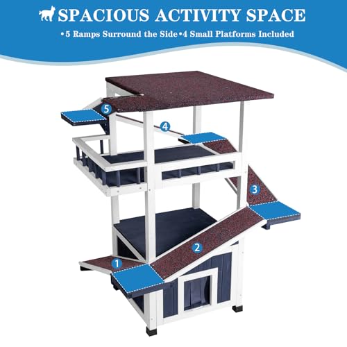 4 Tiers Cat House for Outdoor Cats, Weatherproof Feral Cat Shelter A64114