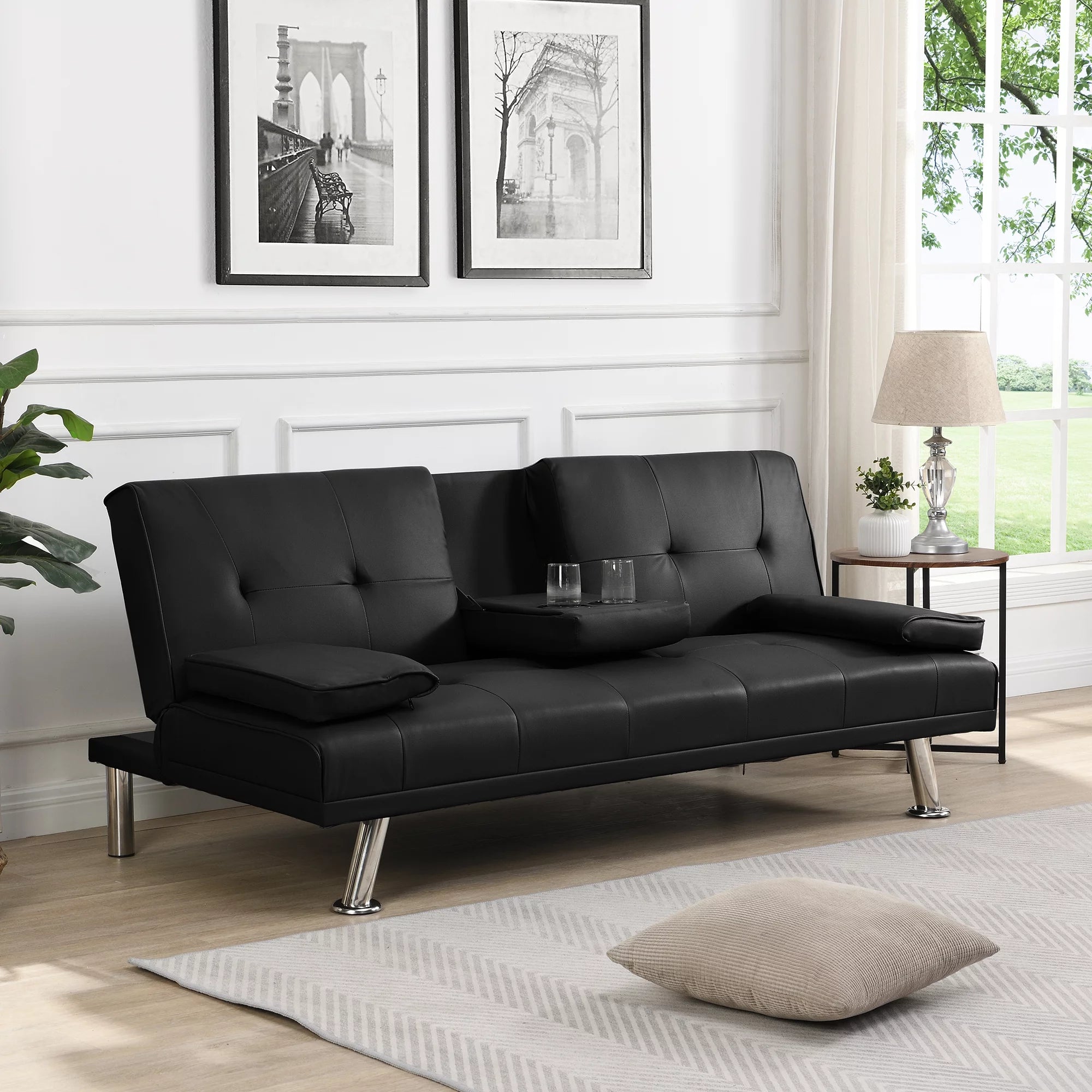 BASTCH Home Futon Sofa Bed 67 Inch with Removable Armrests, Wood Frame A109189