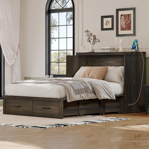 Queen Size Murphy Bed Cabinet with Charging Station, White P336686
