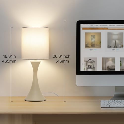 Dimmable Bedside Lamp with Touch Control, Beige Shade, LED Bulb Included S148