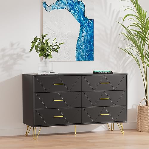 LYNSOM White Dresser, 6 Drawer Chest with Metal Handles for Bedroom A614366
