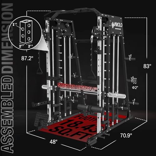 Mikolo Smith Machine 2200lbs Squat Rack with Lat Pulldown & Cable Crossover E219