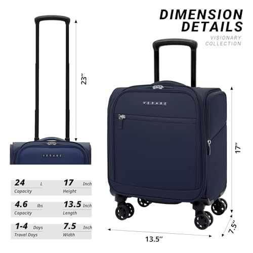 Verage Under Seat Luggage with Wheels, Softside Spinner Carry On, Navy 14-Inch A51804