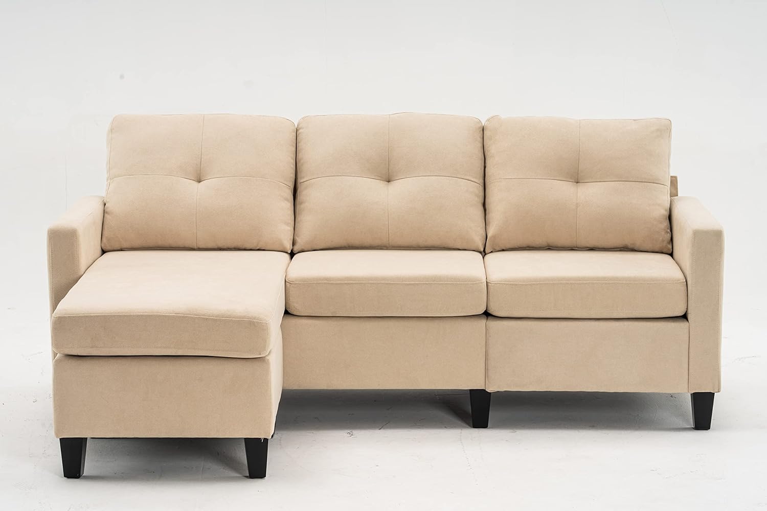 75" Modern Fabric Sectional Sofa with Chaise and Ottoman, Beige C8036