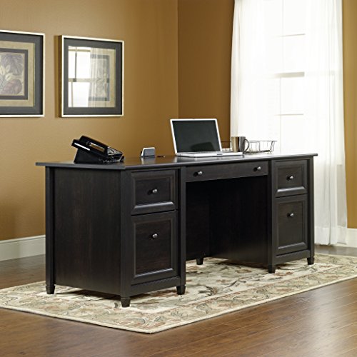 Sauder Edge Water Executive Desk with File Drawer Storage, Estate Black T96227