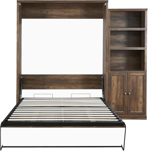 MERITLINE Queen Murphy Bed with Storage Bookcase and Charging Station E996