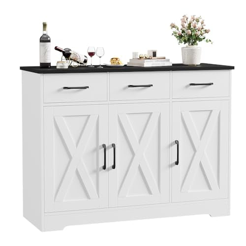 HOSTACK Modern Farmhouse Sideboard Buffet Cabinet with Barn Doors, White U8843
