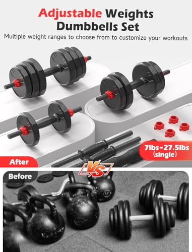 Adjustable Dumbbells 2-in-1 Set with Barbell & Kettlebell, 20-90lbs for Home Gym N35170