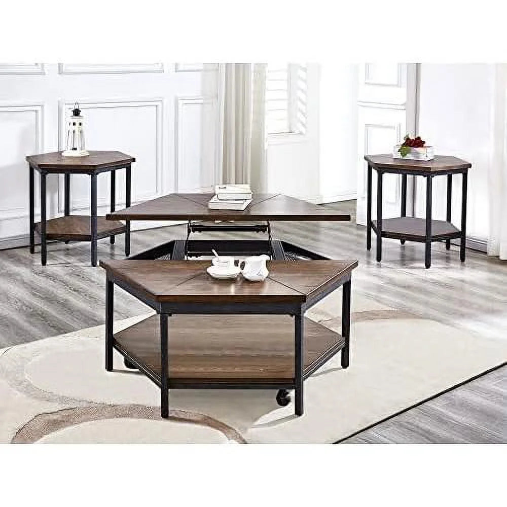 Mocha Hexagonal Iron Base End Table K408