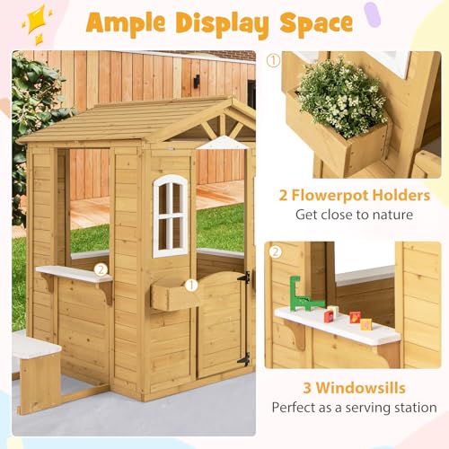 Costzon Outdoor Fir Wood Playhouse for Kids with Bench & Mailbox N477566