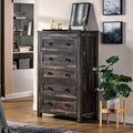 Amerlife 5 Drawers Dresser for Bedroom, Wood Tall Dresser with Vintage Gain for Adult, Dark Oak