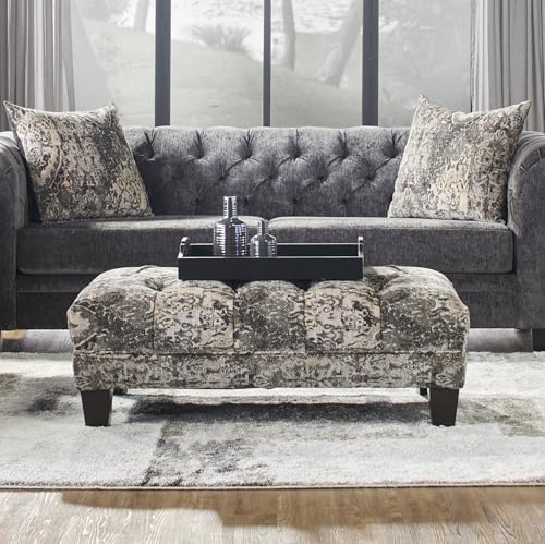 Roundhill Furniture Berliton Fabric Tufted Ottoman, Turkish Charcoal U758
