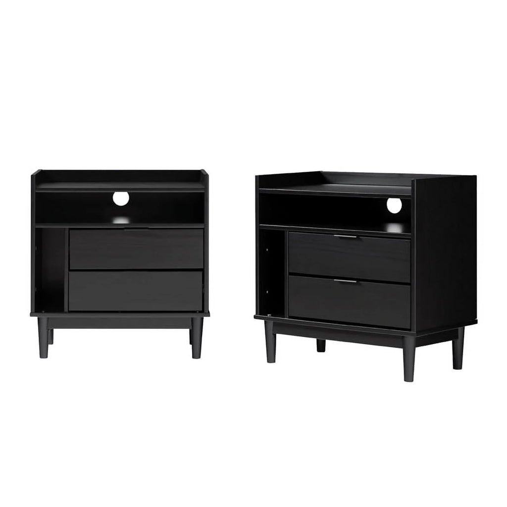 Solid Wood 2-Drawer Night Stand with Gallery - 2PK - Black R50874