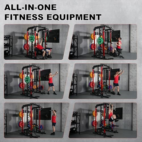 Smith Machine Home Gym with Aluminum Pulley Set - 2000lbs Capacity Power Rack O517