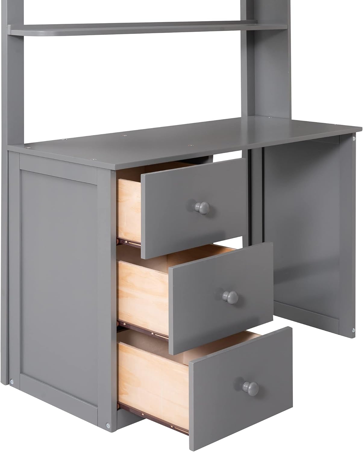 Gray Twin Loft Bed with Desk, Drawers, and Wardrobe D70389