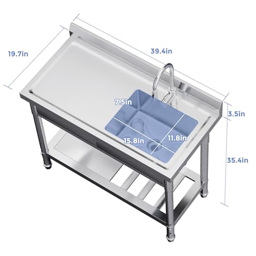Utility Freestanding Kitchen Sink with Drawer, Stainless Steel, 39 inch K6842
