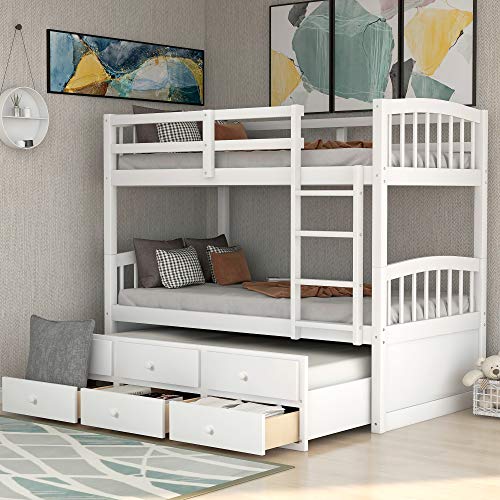 Harper & Bright Designs Twin Over Twin Bunk Bed with Storage Drawers, Solid Wood, Espresso P440327