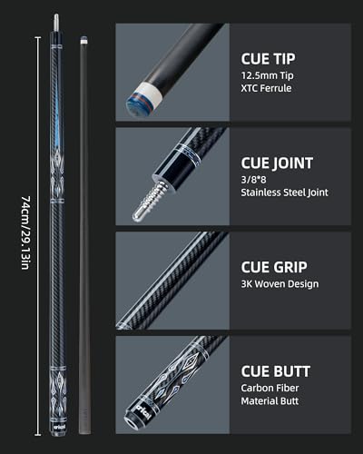 CRICAL Carbon Fiber Pool Cue Stick 58" with 12.5mm Tip J317692